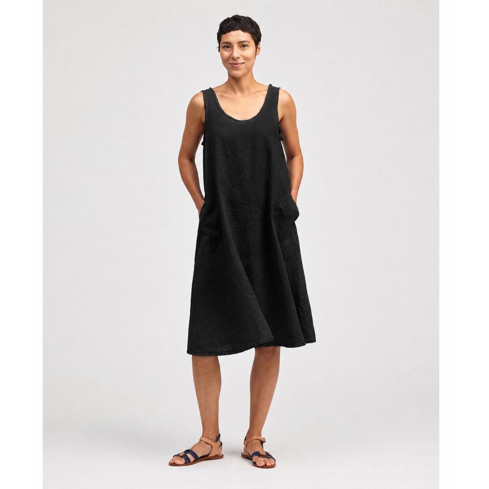 Cut Loose Black Linen Tank Dress Lagenlook Oversized Pocket Dress Made USA M